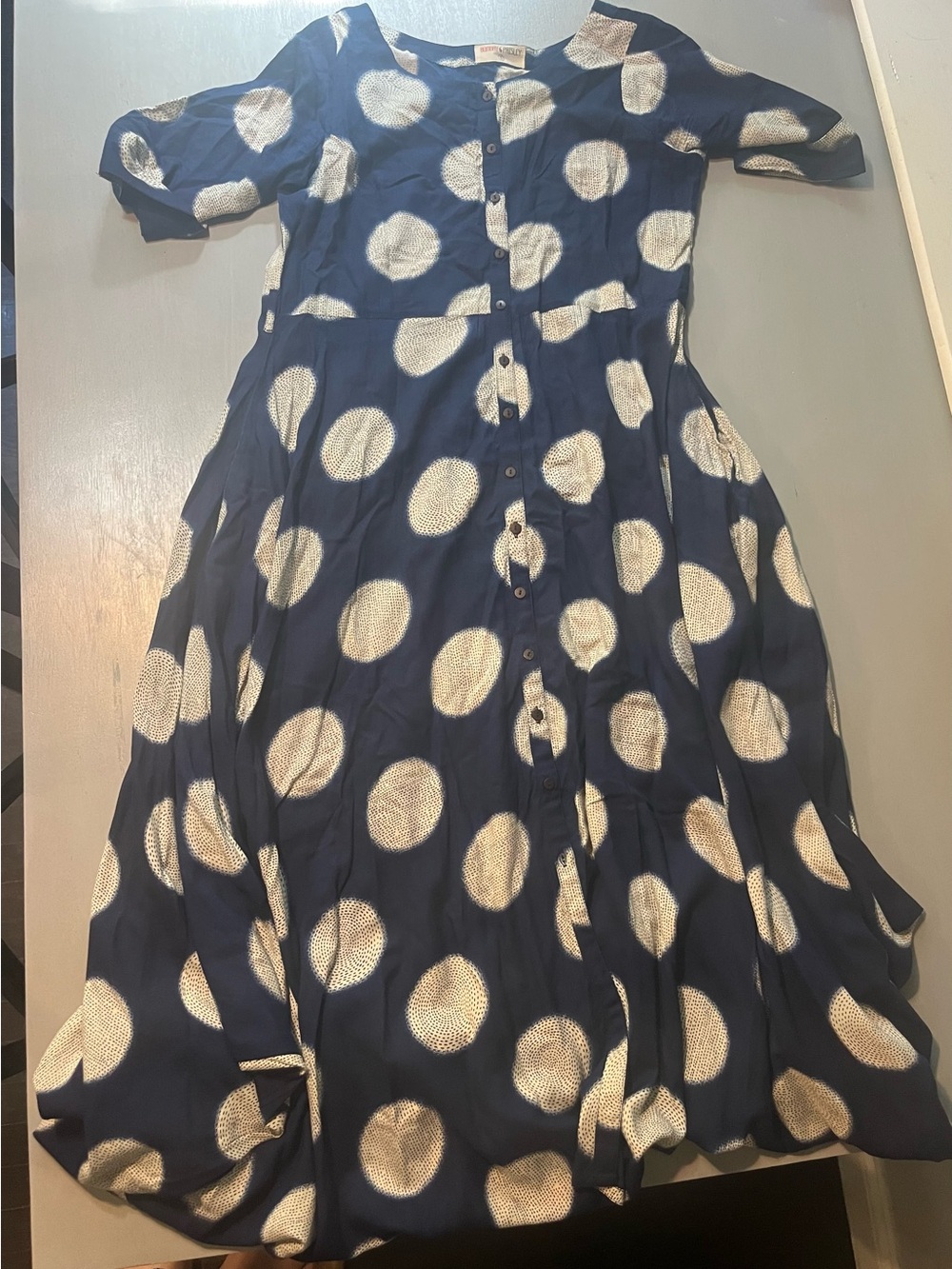 Bombay Navy and White Polka Dot Button-Front Dress